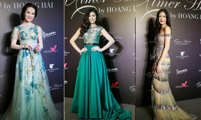 Các hoa hậu, á hậu đẹp lộng lẫy với đầm Hoàng Hải