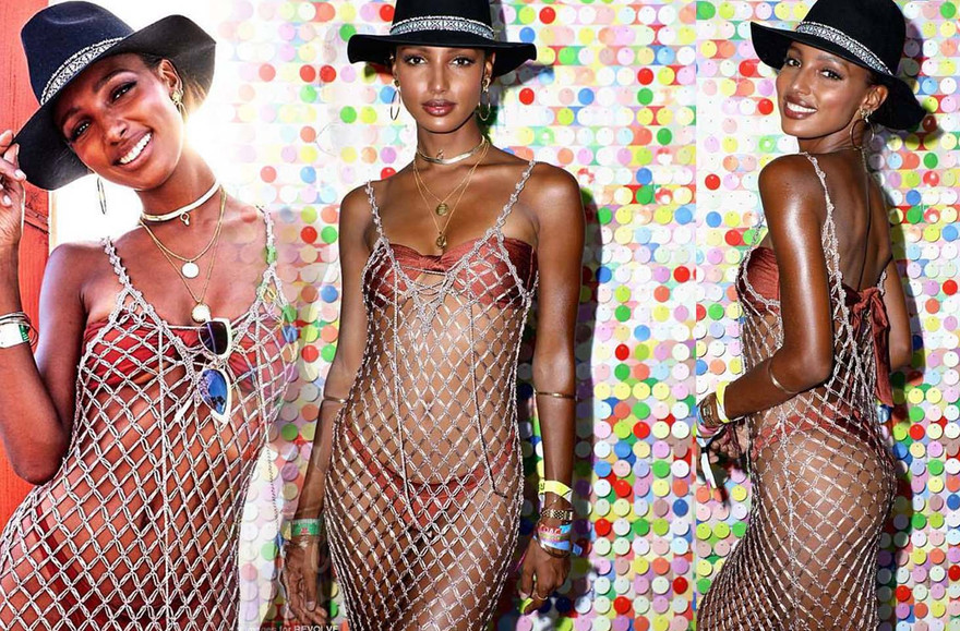 Thiên thần da màu Jasmine Tookes siêu quyến rũ với váy lưới khoe nội y