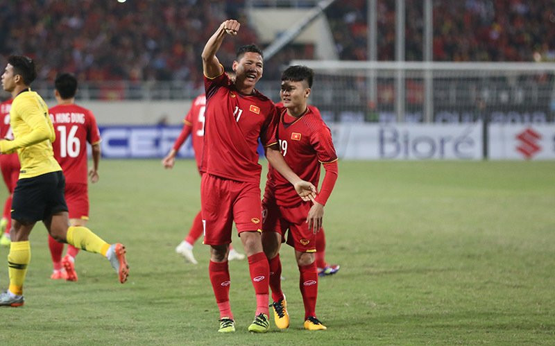 Bàn thắng của Anh Đức có công rất lớn của Quang Hải. Ảnh S.N