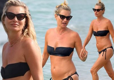 'Huyền thoại làng mốt' Kate Moss tự tin mặc bikini bé xíu ở tuổi 45