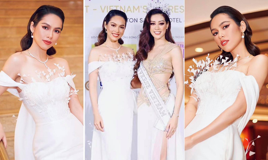 Á hậu Hoàng My diện váy lông vũ trắng đẹp tựa 'thiên nga', đọ sắc Hoa hậu Khánh Vân 