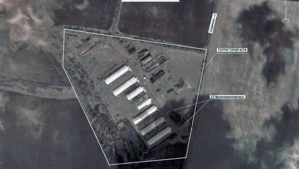 Hình ành thu được từ vệ tinh cho thấy một lượng lớn binh sĩ và khí tài quân sự Ukraine tập trung gần thành phố Slaviansk. Ảnh: RIA Novosti