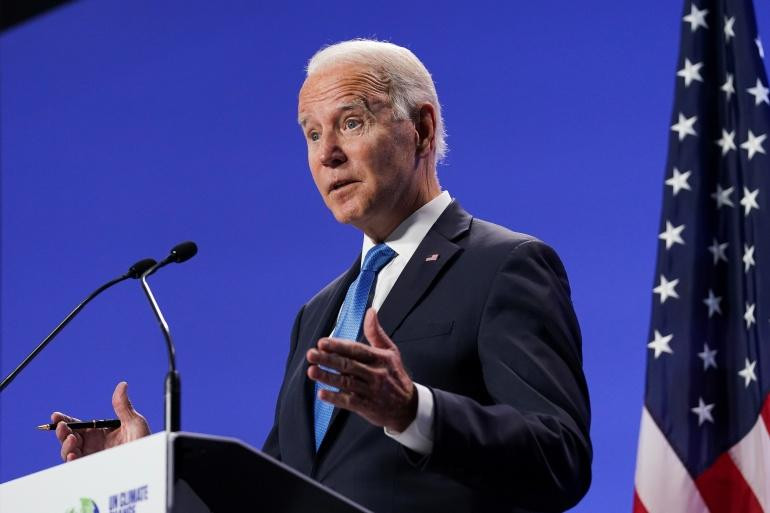 Tổng thống Mỹ Joe Biden phát biểu tại Hội nghị Thượng đỉnh Khí hậu Liên Hợp Quốc COP26. (Ảnh: AP)