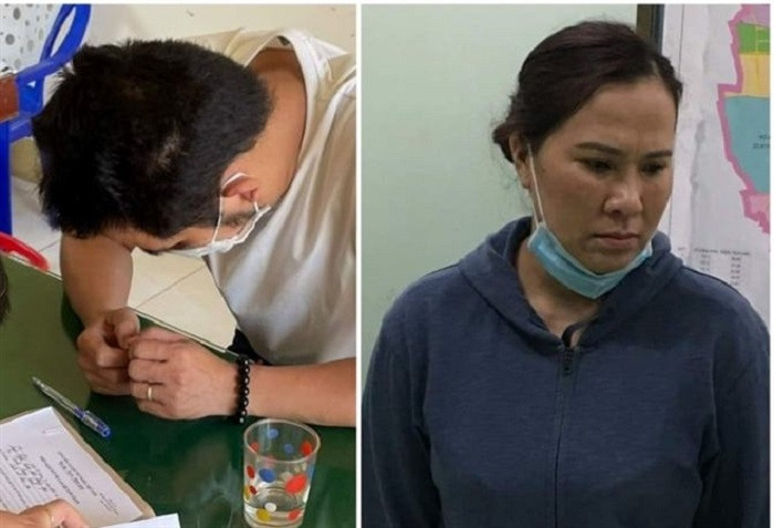 Nguyễn Thanh Tùng và Lương Thị Diễm Trang tại cơ quan Công an. Ảnh: C.A