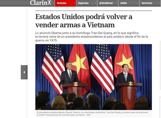 Báo Clarin của Argentina đưa tin về chuyến thăm Việt Nam của Tổng thống Barack Obama.