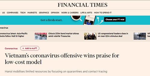 Financial Times ca ngợi mô hình dập dịch chi phí thấp của Việt Nam