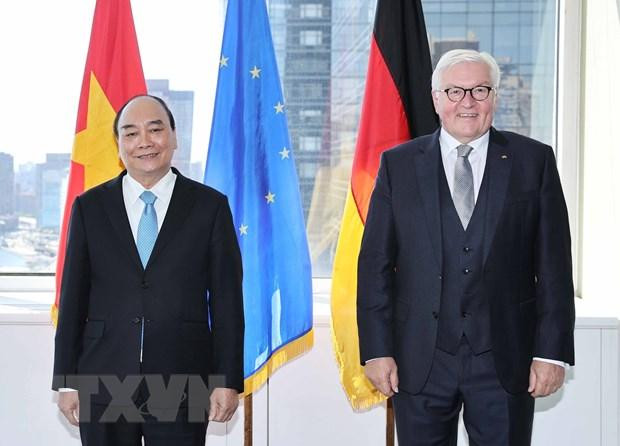 Chủ tịch nước Nguyễn Xuân Phúc gặp Tổng thống Đức Frank-Walter Steinmeier. (Ảnh: Thống Nhất/TTXVN)