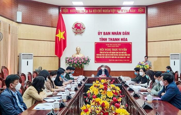 Các Đại biểu tham dự Hội nghị tại đầu cầu UBND tỉnh Thanh Hóa. Ảnh: Báo Dân tộc