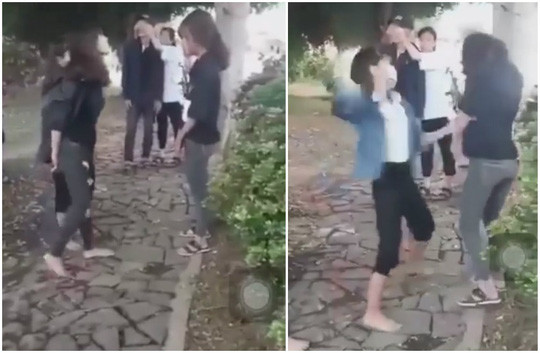 Hình ảnh 2 nữ sinh bị đánh xuất hiện trong clip gây xôn xao cộng đồng mạng - Ảnh cắt từ clip