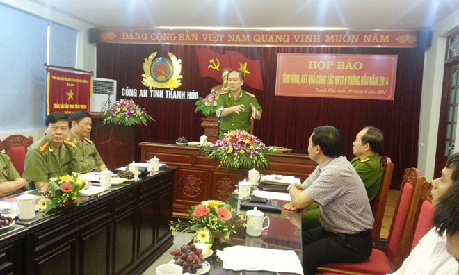 Công an tỉnh Thanh Hóa họp báo chiều 29/8. Ảnh: Hoàng Lam