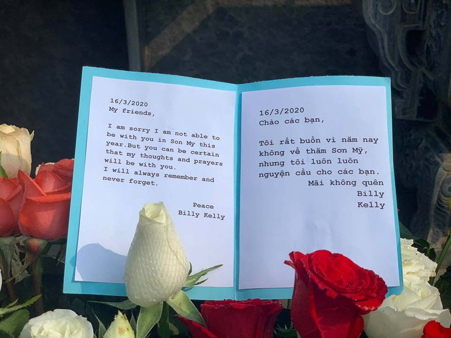 Cựu binh Mỹ Billy Kelly: “Tôi rất buồn vì năm nay không về thăm Sơn Mỹ, nhưng tôi luôn luôn cầu nguyện cho các bạn. Mãi mãi không quên”.