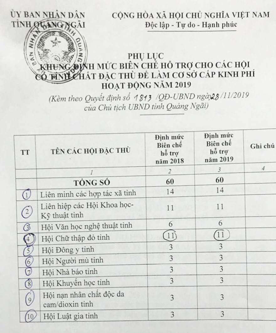 Danh sách các hội đặc thù cấp tỉnh. Ảnh Nguyễn Ngọc