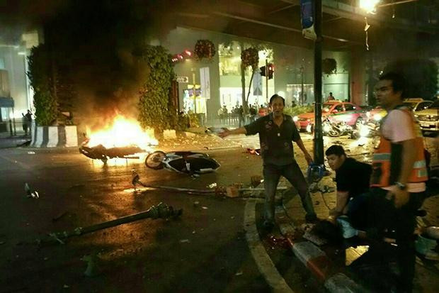 Hiện trường vụ đánh bom ở trung tâm thủ đô Bangkok vào tối qua, 17/8.