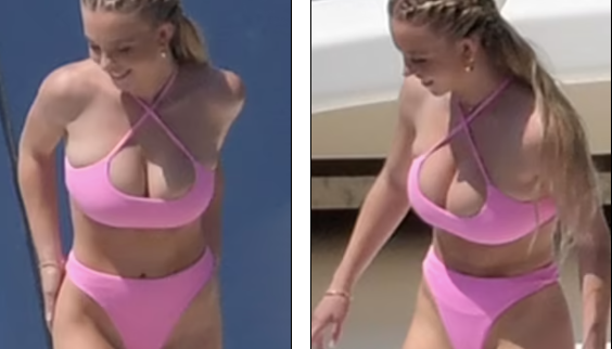 Tình tin đồn của Brad Pitt khoe 'siêu vòng một' ở biển