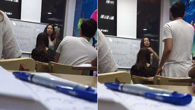 Ảnh cắt từ video gần ba phút cãi nhau giữa cô giáo và học viên.