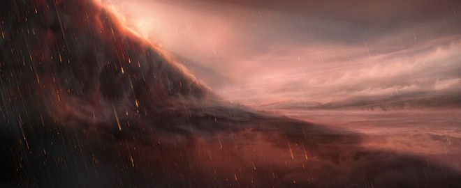 Những cơn gió mạnh đẩy hơi sắt đến vùng trời đêm mát hơn, tạo nên những cơn mưa sắt kỳ lạ trên hành tinh WASP-76b. Ảnh: ESO.