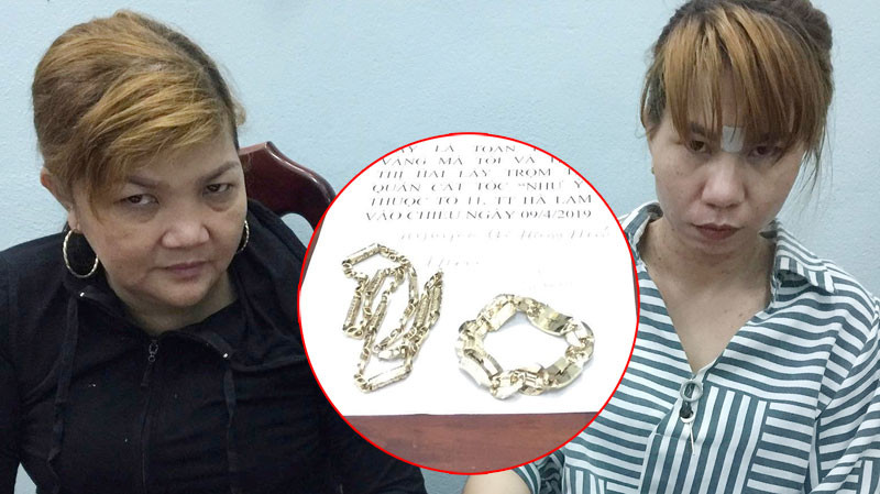 Đối tượng Hiếu, Hai và tang vật trộm cắp. Ảnh CA