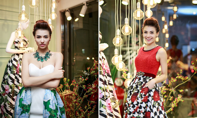 Hồng Quế thay hai váy khi dự sự kiện.