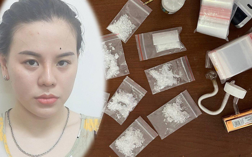 Lê Thị Thảo Linh và tang vật được thu giữ. 