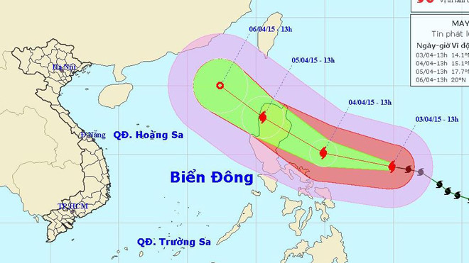 Đường đi của bão Maysak (Theo Trung tâm Dự báo Khí tượng Thủy văn Trung ương) 