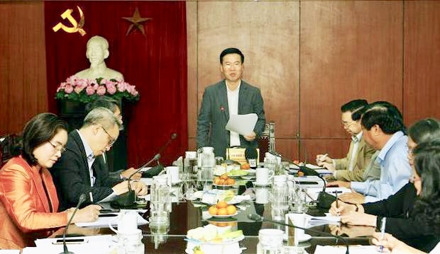 Đồng chí Võ Văn Thưởng phát biểu kết luận buổi làm việc. Ảnh: TTXVN