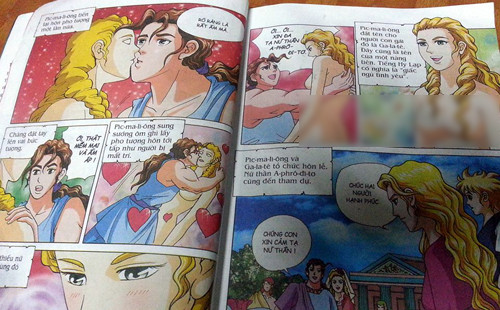 Hình ảnh minh họa không phù hợp với thiếu nhi trong tập 7 bộ sách "Thần thoại Hy Lạp".