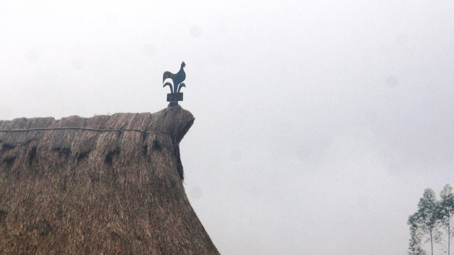 Hình ảnh gà trên nóc nhà Gươl của người Cơ Tu