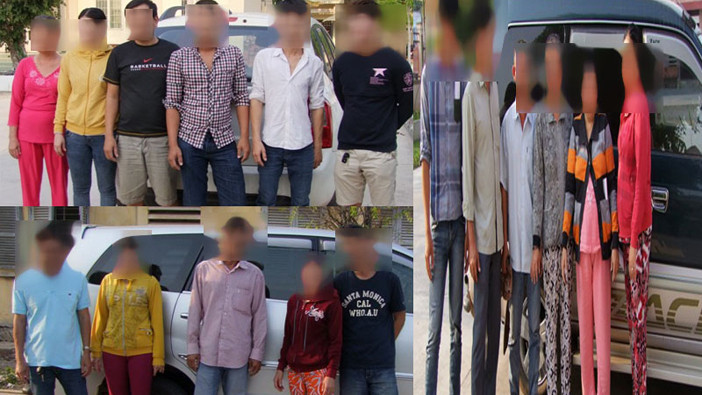 Những người vượt biên trái phép sang Campuchia bị công an phát hiện. Ảnh CA cung cấp.