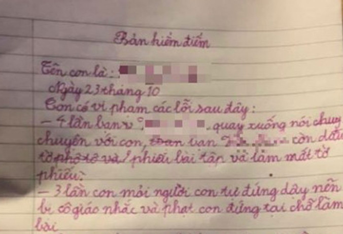 Bản kiểm điểm sáng nay có ý kiến của phụ huynh để con chị NTT được đi học 