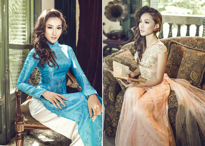 Khánh Ngọc đẹp hiện đại và gợi cảm với áo dài
