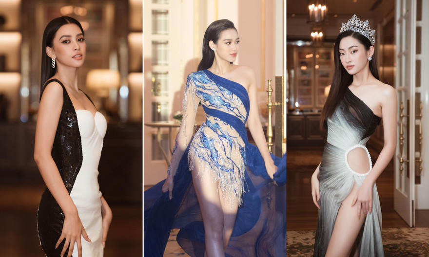 Tiểu Vy, Lương Thuỳ Linh diện váy cắt xẻ nóng bỏng tiễn Đỗ Thị Hà đi thi Miss World 