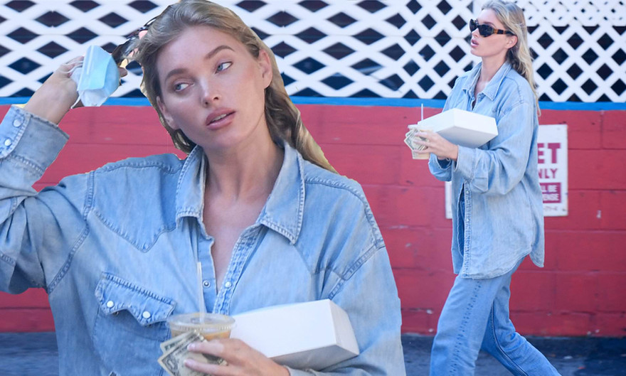 'Thiên thần nội y' Elsa Hosk lăng xê đồ jeans, áo cài 1 khuy cực chất