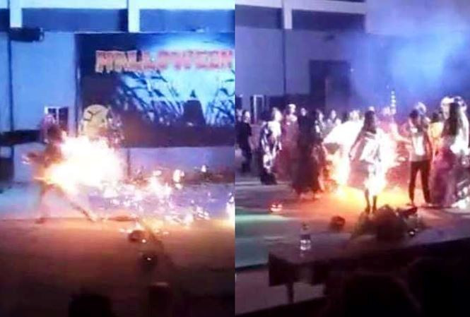 Nữ sinh Nghệ An bốc cháy như đuốc tại lễ hội Halloween. Ảnh cắt từ clip