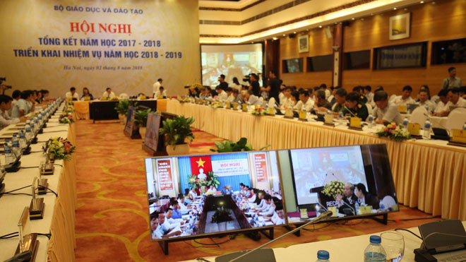 Toàn cảnh hội nghị tổng kết năm học 2017-2018 và triển khai nhiệm vụ năm học 2018 - 2019. Ảnh: Như Ý