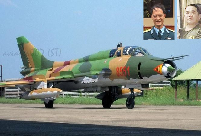 Trung tá Khuất Mạnh Trí (trái);Thượng tá Phạm Giang Nam - Hai phi công hy sinh khi chiếc Su 22 rơi. Ảnh máy bay nguồn Aviater007.