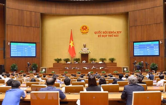 Quốc hội biểu quyết thông qua toàn văn Nghị quyết phê chuẩn Hiệp định Đối tác Toàn diện và Tiến bộ xuyên Thái Bình Dương (CPTPP) cùng các văn kiện liên quan với số đại biểu tán thành 469/469 tham gia biểu quyết. (Ảnh: Phương Hoa/TTXVN)