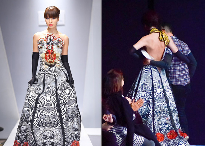 Hà Anh trình diễn lại bộ váy có họa tiết độc đáo
