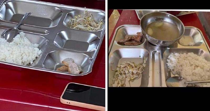 Hình ảnh suất ăn trưa dành cho học sinh Trường tiểu học Xuân Phú được đăng tải trên mạng xã hội