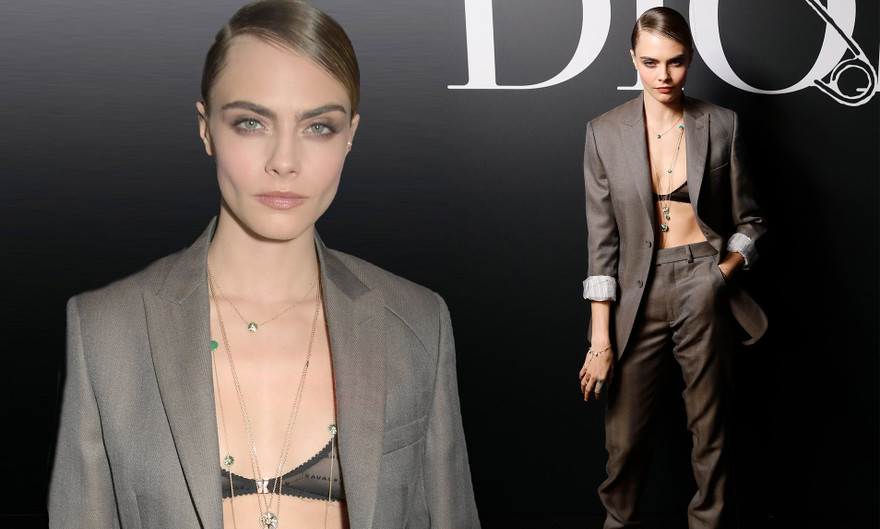 Siêu mẫu Cara Delevingne phanh áo khoe nội y đi sự kiện