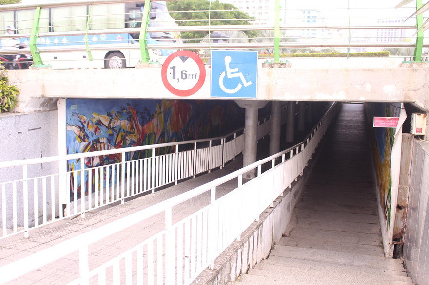 UBND TP Đà Nẵng yêu cầu tháo dỡ cặp tranh kỷ lục ở hầm đi bộ cầu Rồng. Ảnh: Giang Thanh