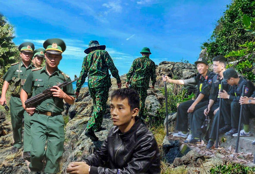 Lực lượng chức năng tổ chức vây ráp, truy tìm phạm nhân Triệu Quân Sự (áo đen) vượt ngục trại giam T10, lẫn trốn ở rừng Hải Vân. Ảnh: Nguyễn Thành