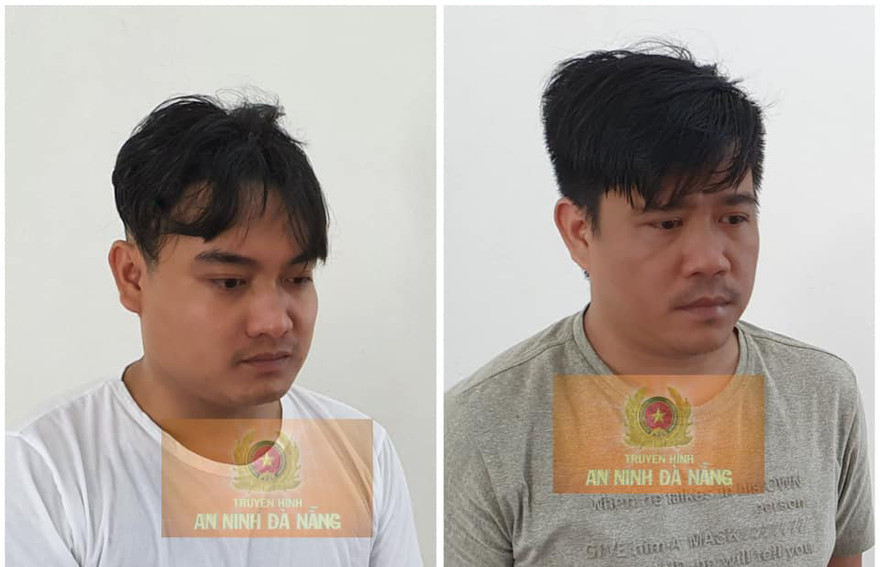 Hai đối tượng Bùi Trọng Quý và Nguyễn Nhật Huy tại cơ quan công an. Ảnh: THANĐN