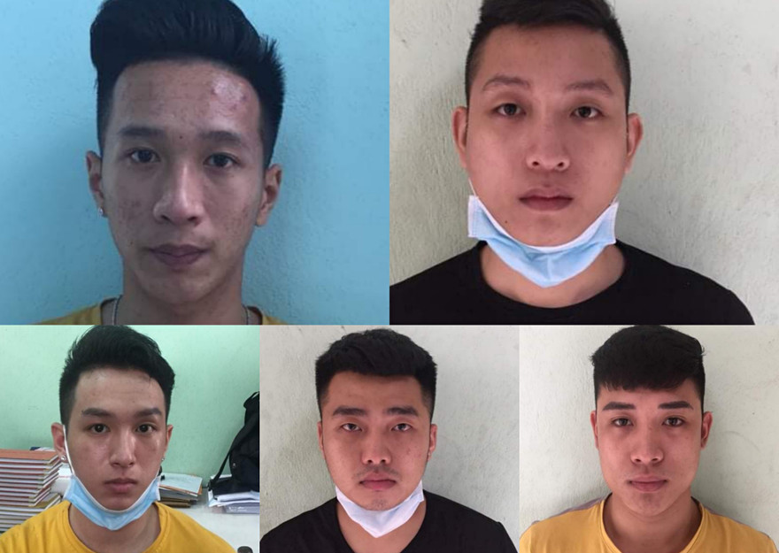 5 đối tượng trong nhóm thanh niên vừa bị Công an tạm giữ. Ảnh: CA