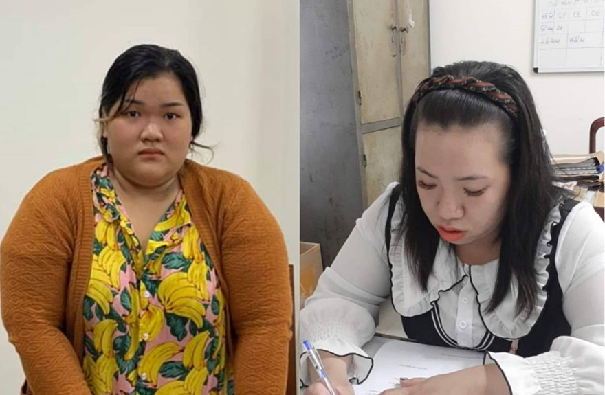 Lê Thị Thu Thảo (trái) và Trần Phạm Ngọc Châu tại cơ quan công an