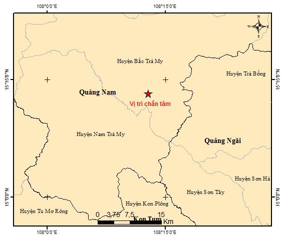 Bản đồ chấn tâm động đất. Ảnh Viện vật lý địa cầu.