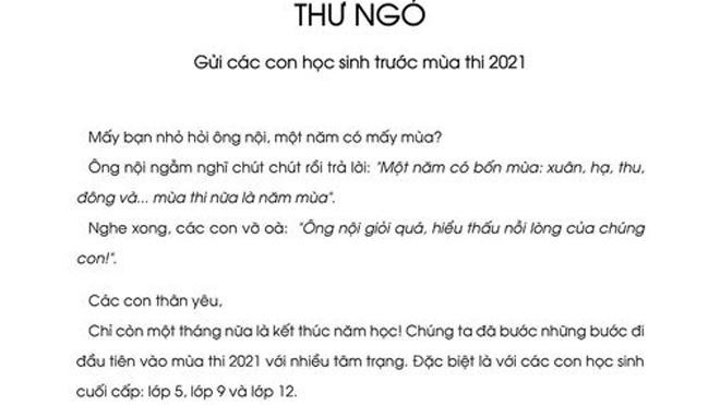 Bức thư thầy hiệu trưởng gửi học sinh trước mùa thi gây xúc động