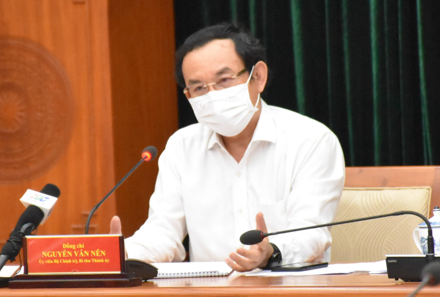 Bí thư Thành ủy Nguyễn Văn Nên tại điểm cầu Thành ủy TPHCM