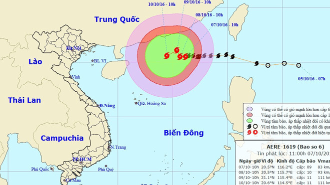 Dự báo đường đi của bão số 6
