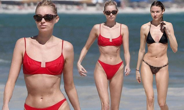 'Mỹ nhân nội y triệu đô' Elsa Hosk khoe dáng tạc tượng trên biển