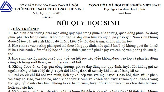 Từ bản nội quy 'rắn' của trường Lương Thế Vinh: Có nên kỷ luật không trừng phạt?